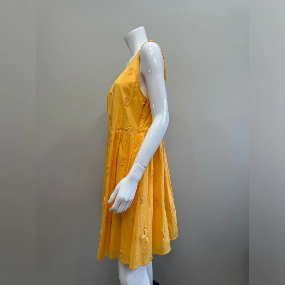 J.Crew Yellow Pineapple Embroidered Sleeveless Cotton Mini Dress Size 14 NWT